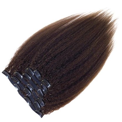 Yaki Hair Clip in Natural Hair Extensions for Black Women Virgin Remy Hair Kinky Straight （Dark Brown）