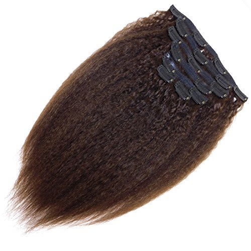 Yaki Hair Clip in Natural Hair Extensions for Black Women Virgin Remy Hair Kinky Straight （Dark Brown）