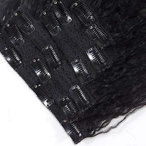 Yaki Hair Clip in Natural Hair Extensions for Black Women Virgin Remy Hair Kinky Straight （Natural Black）