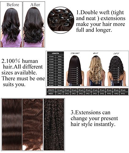 Prime Long 28 Inch Brazilian Wavy Clip in Hair Extension Human Hair Body Wave Clip in Hair Extensions Human Hair Full Head Brazilian Virgin Hair Double Weft 7Peices/set (Natural Black)