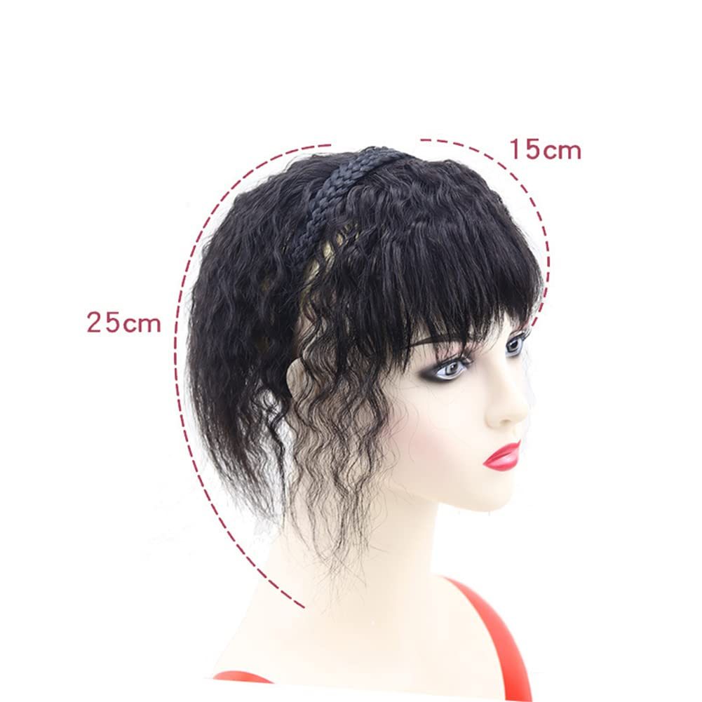 Meiverah Hair Twist Braid Headband Straight Hairpieces Human Hair Clip In Topper Hair Extension With Bangs Invisible Natural(Curly Reddish Dark Brown)