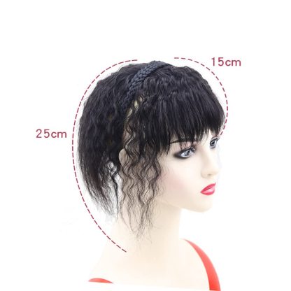 Meiverah Hair Twist Braid Headband Straight Hairpieces Human Hair Clip In Topper Hair Extension With Bangs Invisible Natural(Curly Reddish Dark Brown)