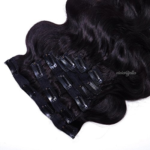 Clip in Body Wave Human Hair Extensions Copper Red Color Virgin Hair Double Weft(Jet Black)