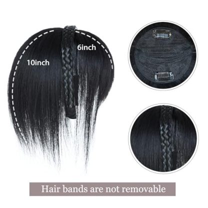 Meiverah Hair Twist Braid Headband Straight Hairpieces Human Hair Clip In Topper Hair Extension With Bangs Invisible Natural(Natural Black)