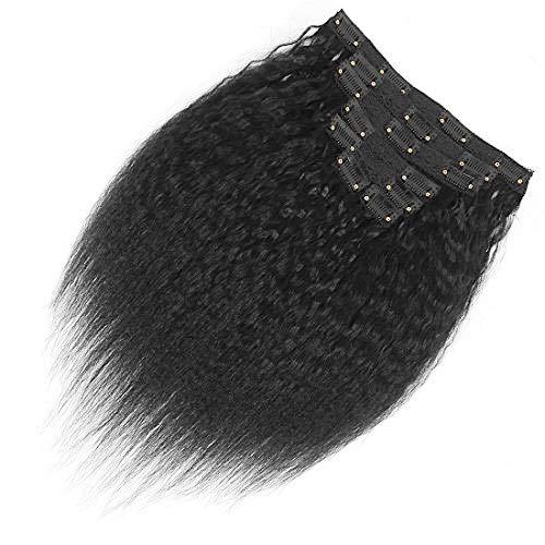 Yaki Hair Clip in Natural Hair Extensions for Black Women Virgin Remy Hair Kinky Straight （Jet Black）
