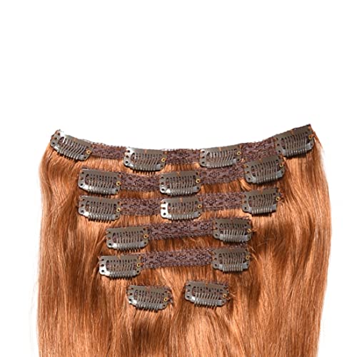 Clip in Hair Extensions Human Hair Brazilian Virgin Hair Double Weft Full Head Straight 7 Pieces/set (Copper Red)
