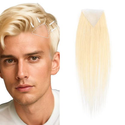 Meiverah Triangular alopecia Balding Spot Accidental Burns Scar Hair Replacement for men Hairline Loss Straight Tape in Replacement Toupee 2PC (613#)