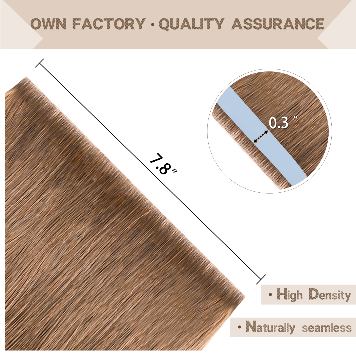 Meiverah 7.87 x 0.32 Inch Long Seamless Hand-Tied Invisible Tape-In Hair Extensions (4 Pcs) - Virgin Human Hair (#6)