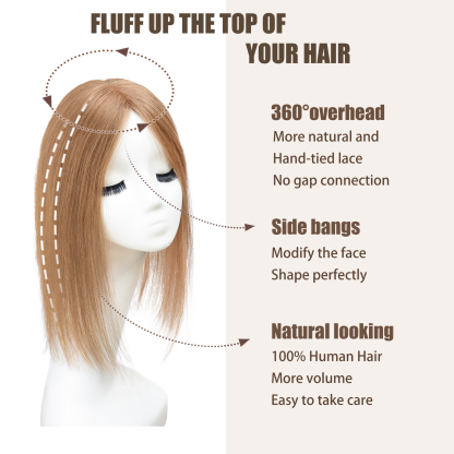 Meiverah Real Human Hair Full Hand-tied Swiss Mono Base Topper NO Bangs  Clip-In Thick Hairpiece for Women (#6 Ash Golden Blonde)