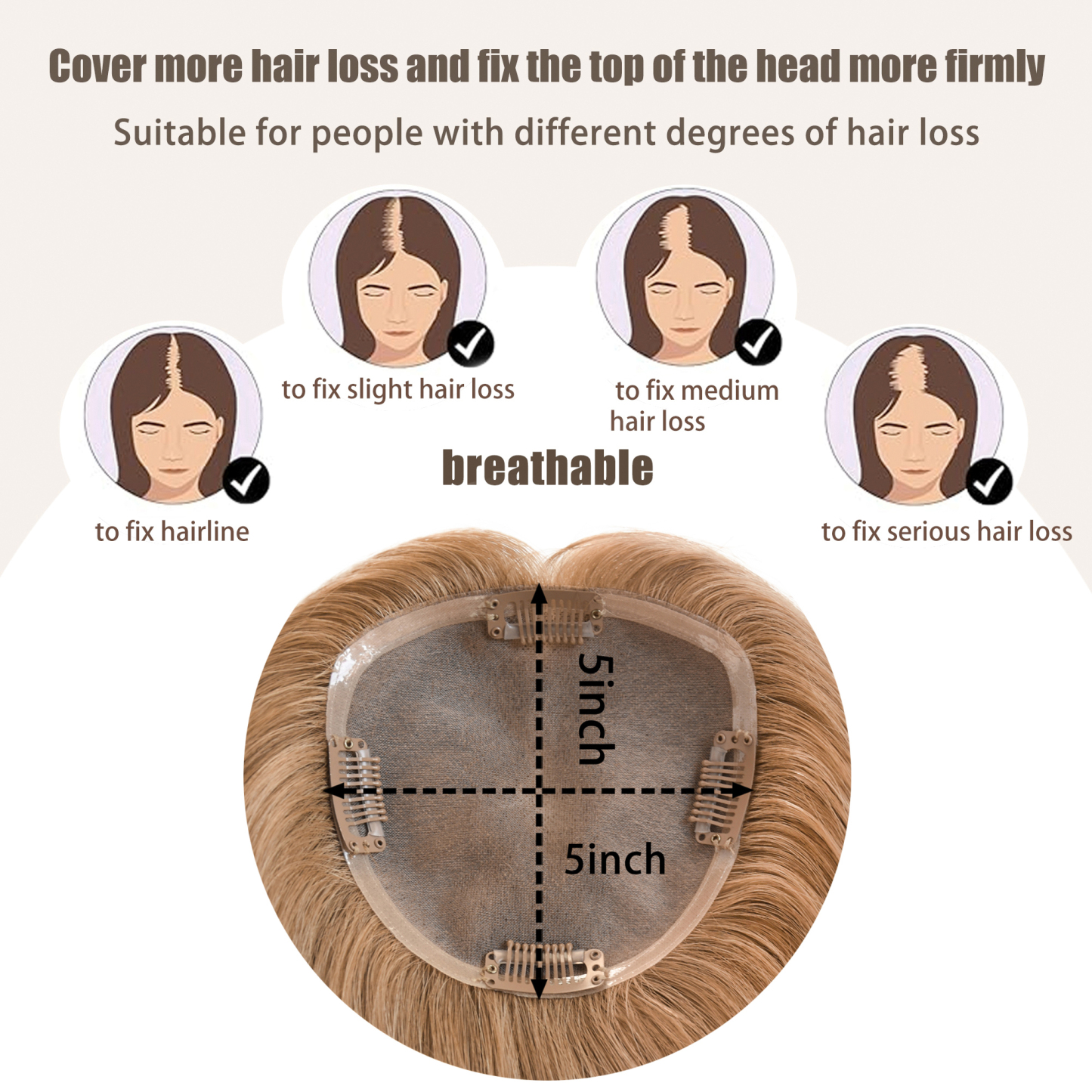 Meiverah Real Human Hair Full Hand-tied Swiss Mono Base Topper NO Bangs  Clip-In Thick Hairpiece for Women (#6 Ash Golden Blonde)