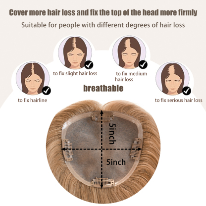 Meiverah Real Human Hair Full Hand-tied Swiss Mono Base Topper NO Bangs  Clip-In Thick Hairpiece for Women (#6 Ash Golden Blonde)