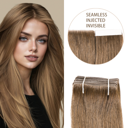 Meiverah Seamless Injected Hand-Tied Tape In Hair Extensions 20 Pcs/50 g Virgin Human Hair (#6)