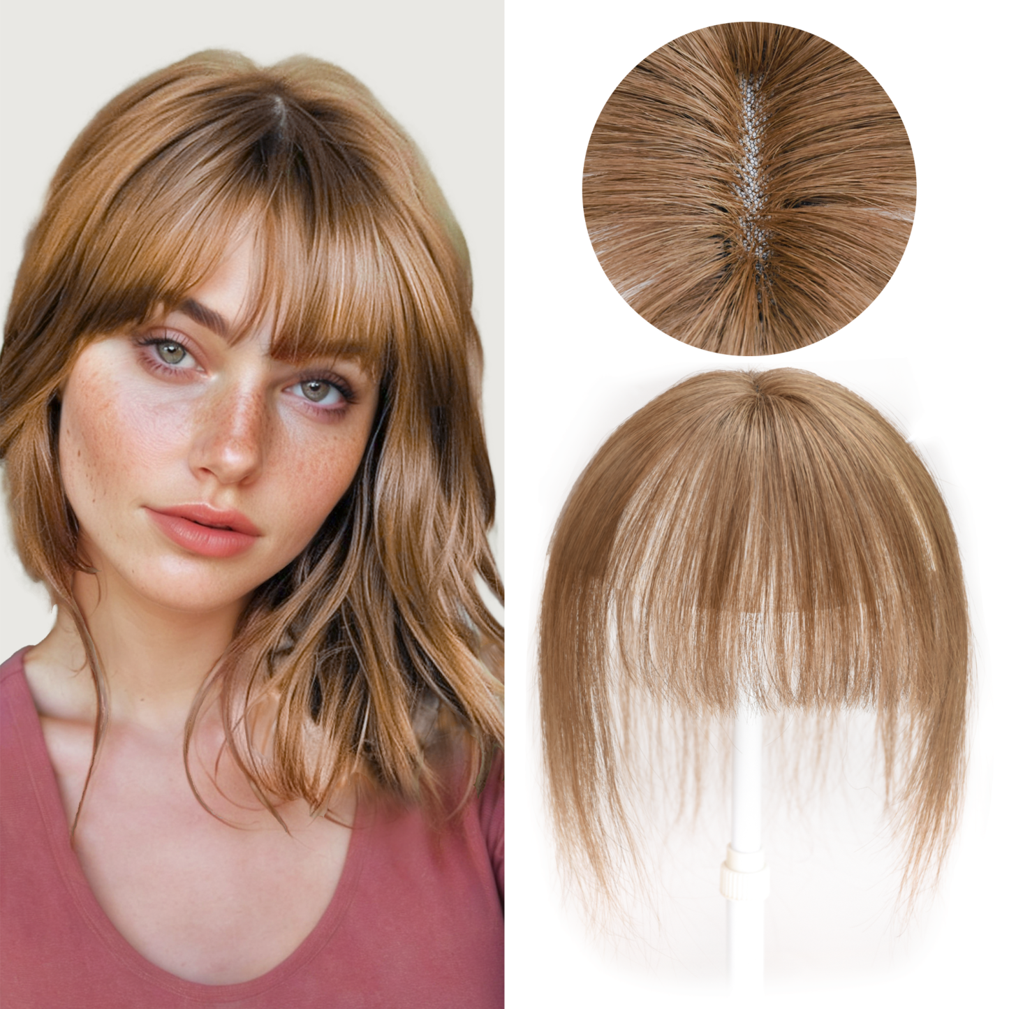 Meiverah Hair Clip in Bangs Real Human Hair with high cranial top for volume Light and airy French bangs for women Clip On Air Bangs for Daily Wear (6#)