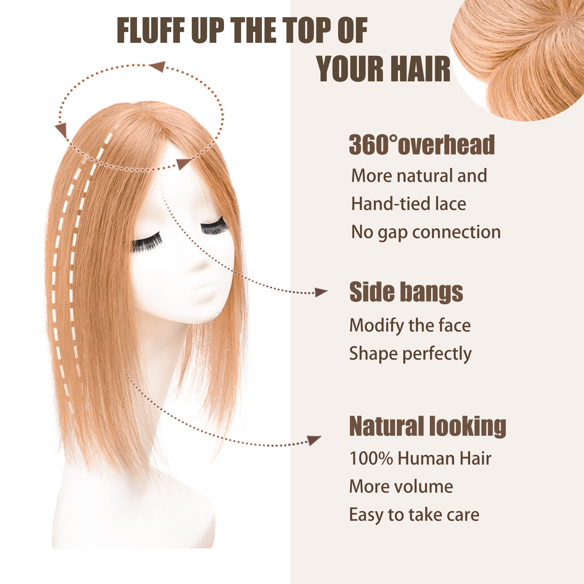 Real Human Hair Hair Topper with Bangs Clip in Human Hair 