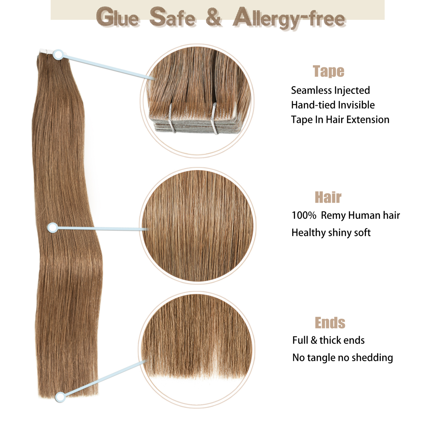 Meiverah Seamless Injected Hand-Tied Tape In Hair Extensions 20 Pcs/50 g Virgin Human Hair (#6)