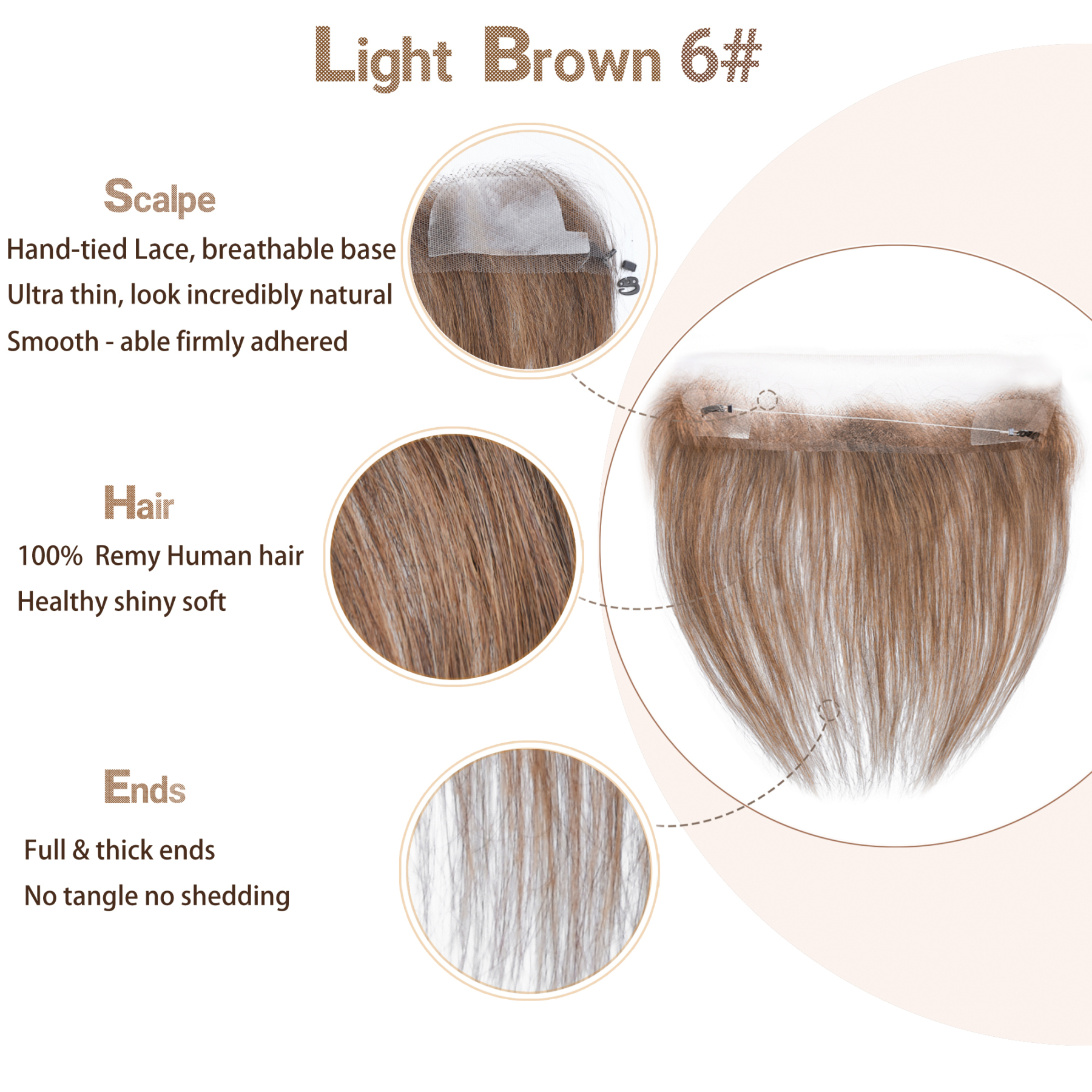 Meiverah Fishing Line Hand-Tied Mono Base Men's Hair System - Breathable, Realistic Hairline & Natural-Looking Hair Replacement（6#）