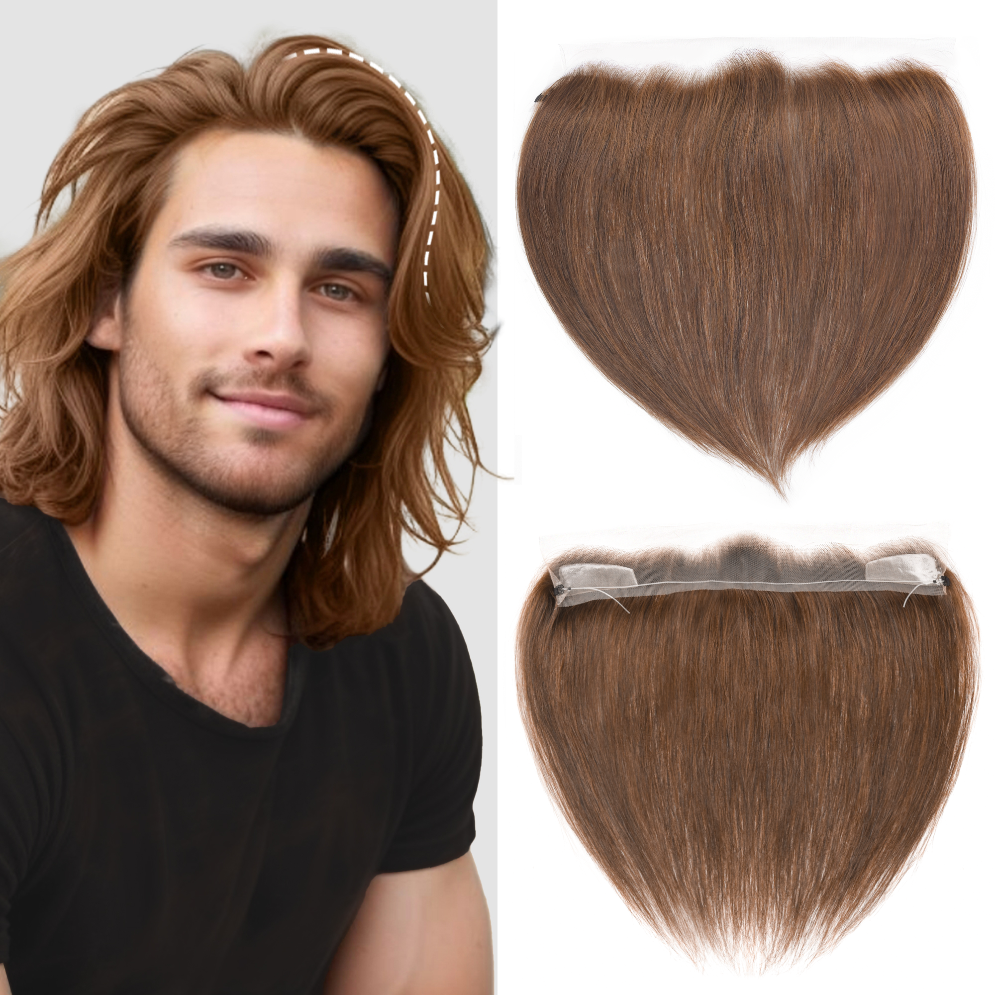 Meiverah Fishing Line Hand-Tied Mono Base Men's Hair System - Breathable, Realistic Hairline & Natural-Looking Hair Replacement（6#）