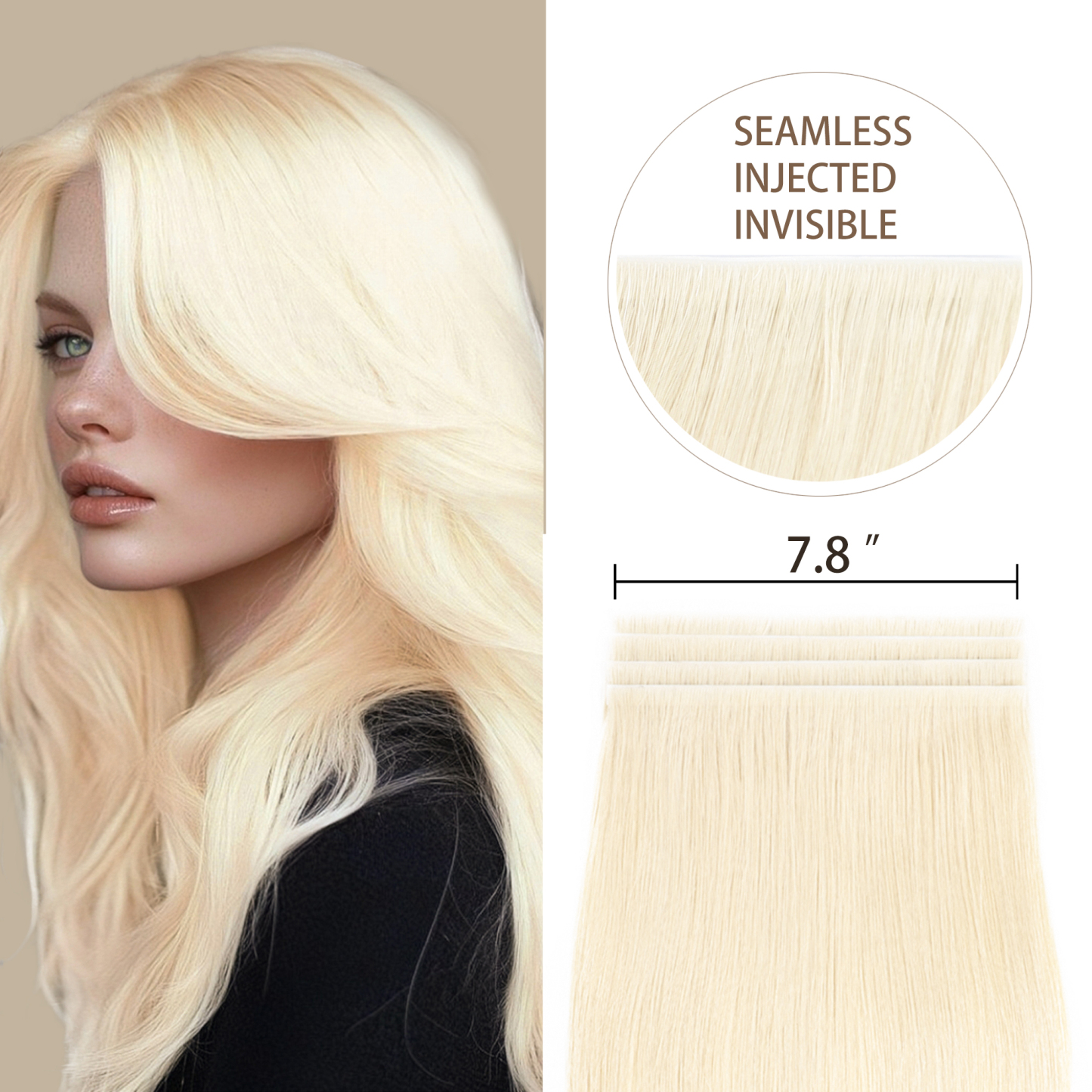 Meiverah 7.87 x 0.32 Inch Long Seamless Hand-Tied Invisible Tape-In Hair Extensions (4 Pcs) - Virgin Human Hair (#60)