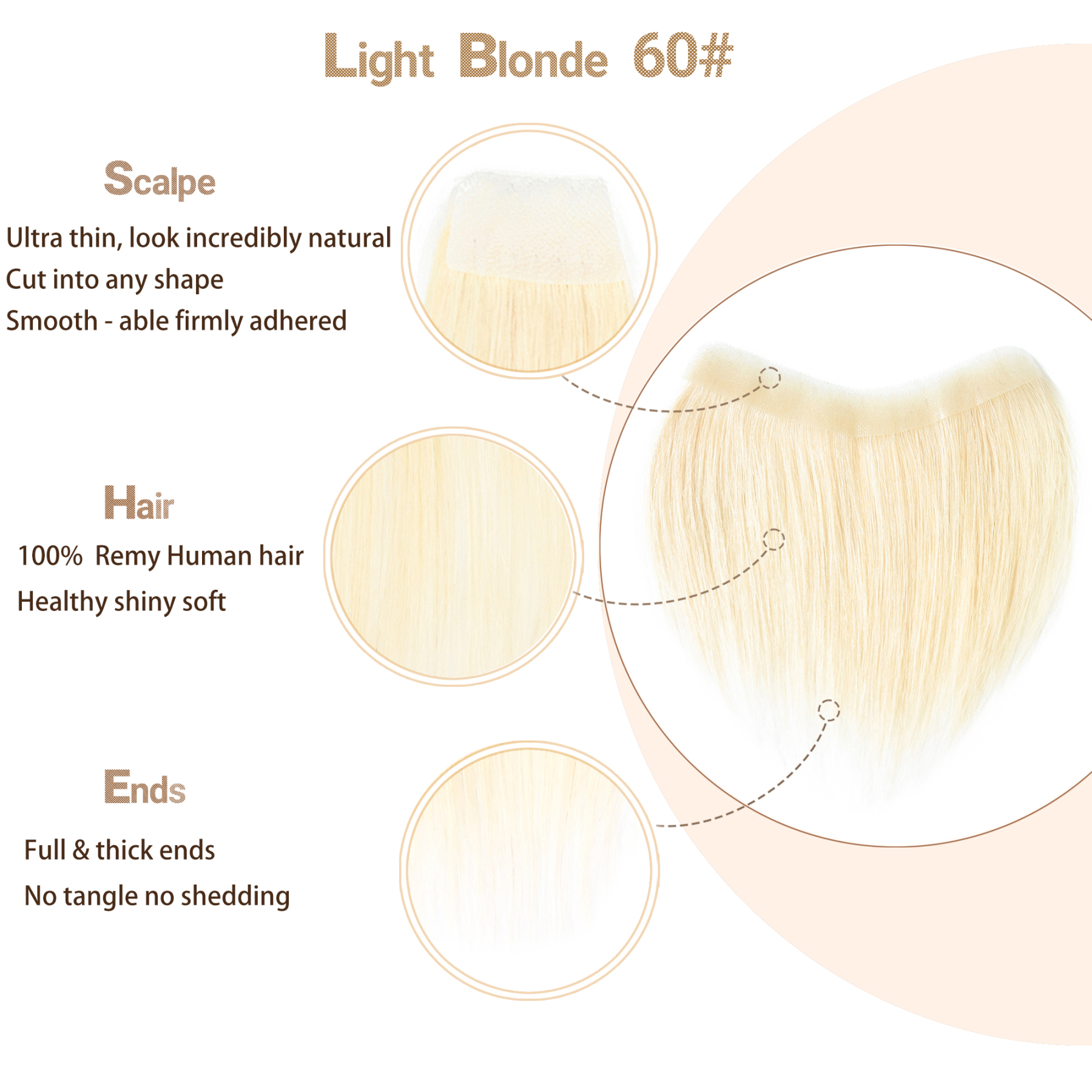 Meiverah Hair Frontal Hairpiece for Men Hair Extension Hairline Loss Straight Tape in Human Hair Toppers Replacement Toupee （ Light Blonde #60）