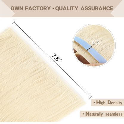 Meiverah 7.87 x 0.32 Inch Long Seamless Hand-Tied Invisible Tape-In Hair Extensions (4 Pcs) - Virgin Human Hair (#60)