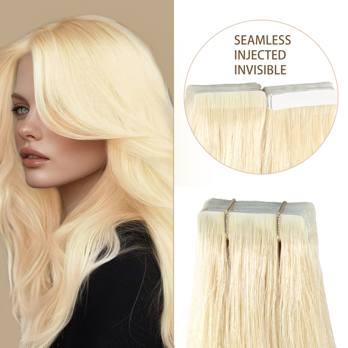 Meiverah Seamless Injected Hand-Tied Tape In Hair Extensions 20 Pcs/50 g Virgin Human Hair (#60)