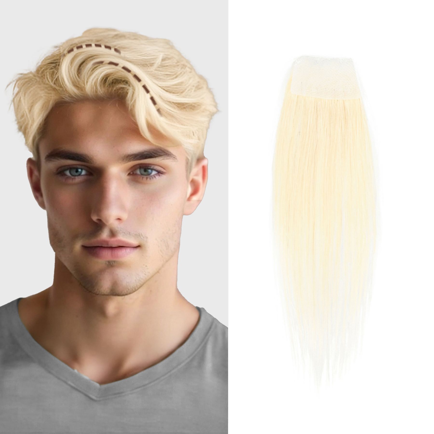 Meiverah Hair scar human hair replacement Accidental burns without hair for men Hairline Loss Straight Tape in Replacement Toupee (Light Blonde #60)