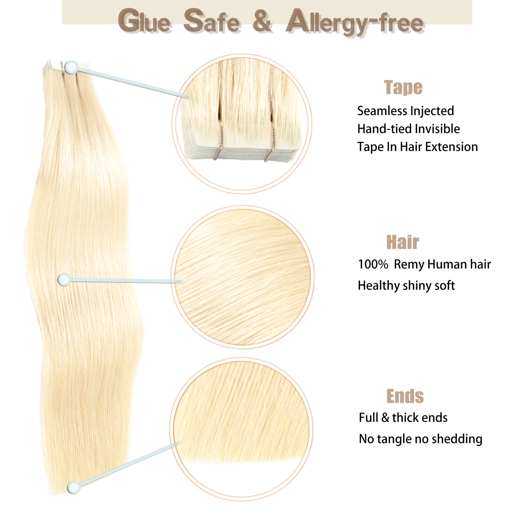 Meiverah Seamless Injected Hand-Tied Tape In Hair Extensions 20 Pcs/50 g Virgin Human Hair (#60)