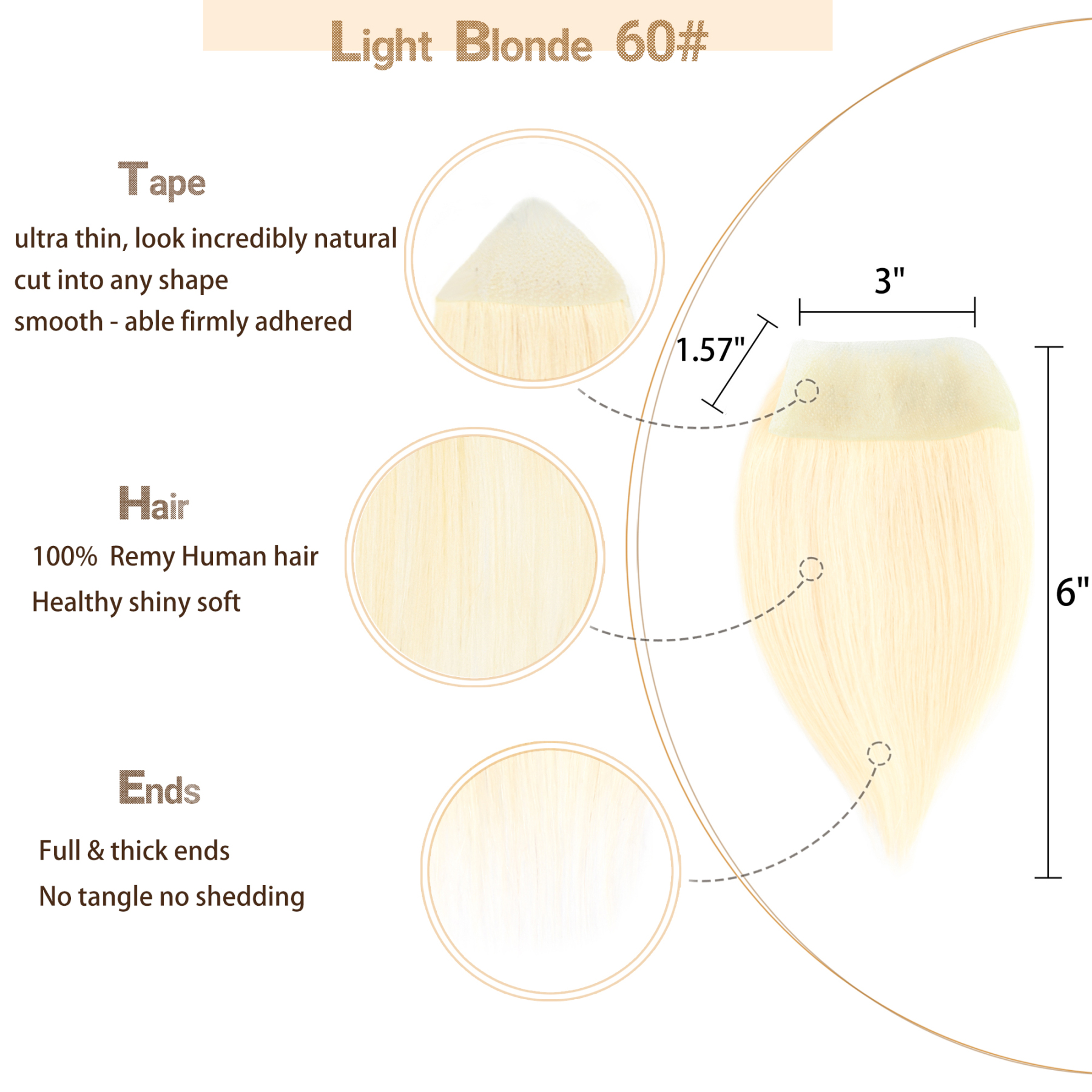 Meiverah Hair scar human hair replacement Accidental burns without hair for men Hairline Loss Straight Tape in Replacement Toupee (Light Blonde #60)