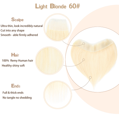 Meiverah Hair Frontal Hairpiece for Women Natural Black Hair Extension Hairline Loss Straight Tape in Human Hair Toppers Replacement Toupee (Light Blonde #60 )