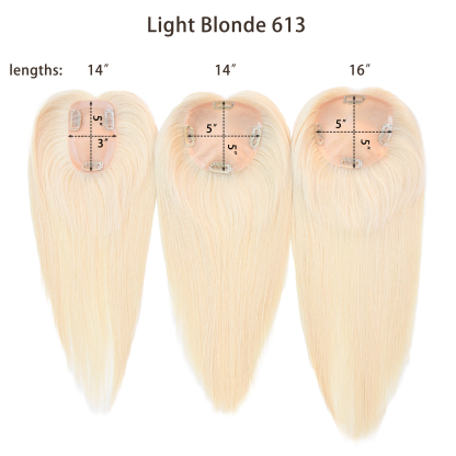 Meiverah Real Human Hair Full Hand-tied Swiss Mono Base Topper NO Bangs  Clip-In Thick Hairpiece for Women (#613）