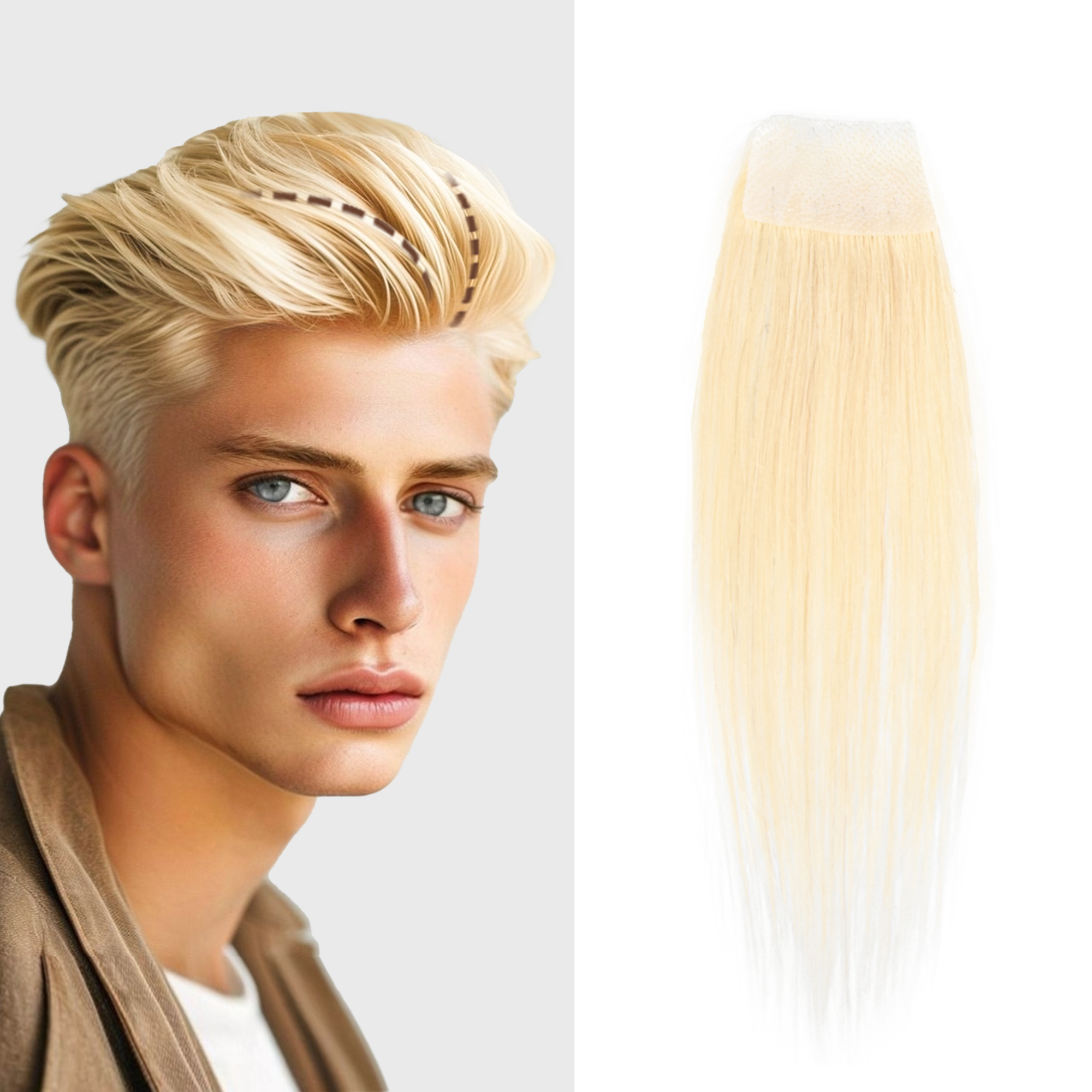 Meiverah Hair scar human hair replacement Accidental burns without hair for men Hairline Loss Straight Tape in Replacement Toupee (Blonde #613)