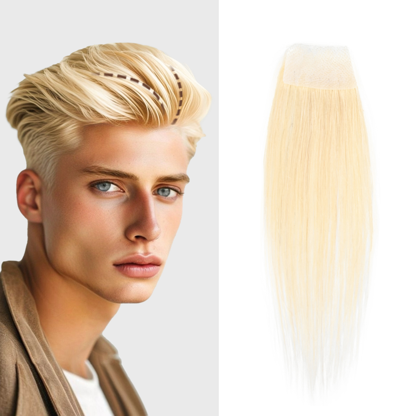Meiverah Hair scar human hair replacement Accidental burns without hair for men Hairline Loss Straight Tape in Replacement Toupee (Blonde #613)