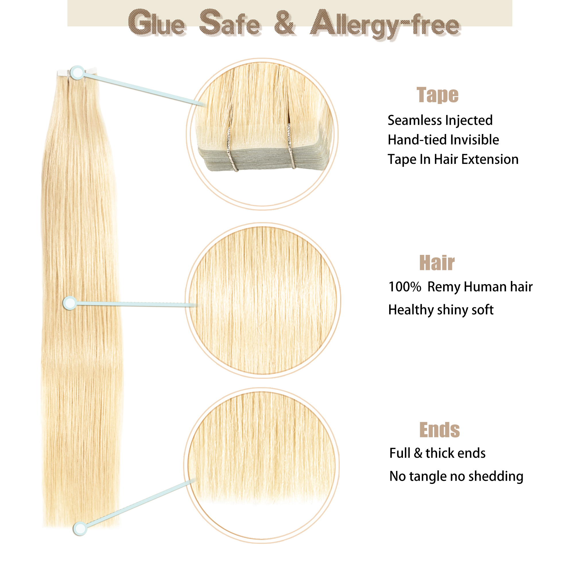 Meiverah Seamless Injected Hand-Tied Tape In Hair Extensions 20 Pcs/50 g Virgin Human Hair (#613)