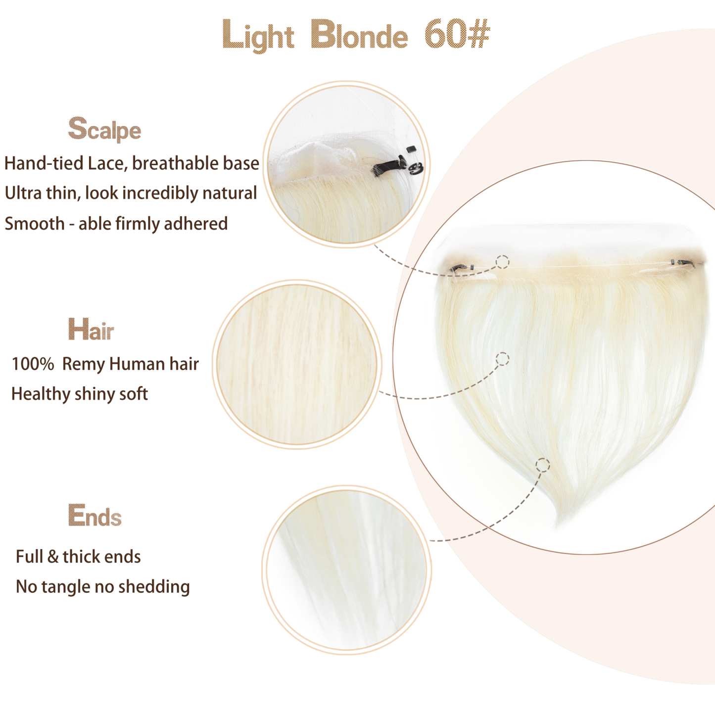 Meiverah Fishing Line Hand-Tied Mono Base Women's Hair System - Breathable, Realistic Hairline & Natural-Looking Hair Replacement（613#）