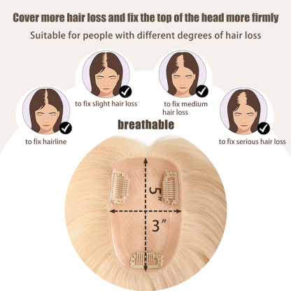 Meiverah Real Human Hair Full Hand-tied Swiss Mono Base Topper NO Bangs  Clip-In Thick Hairpiece for Women (#6 Ash Golden Blonde)