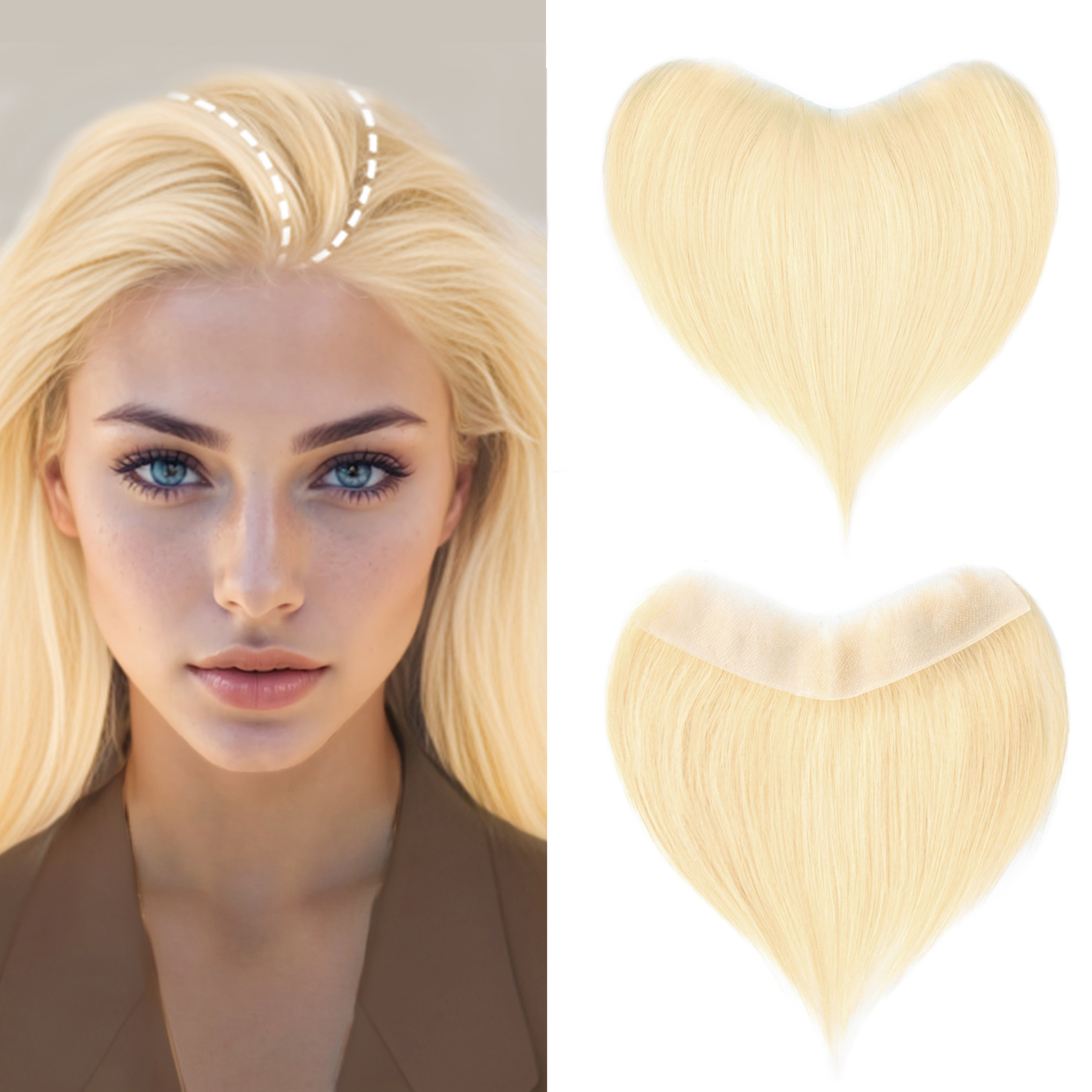 Meiverah Hair Frontal Hairpiece for Women Natural Black Hair Extension Hairline Loss Straight Tape in Human Hair Toppers Replacement Toupee (Blonde #613)