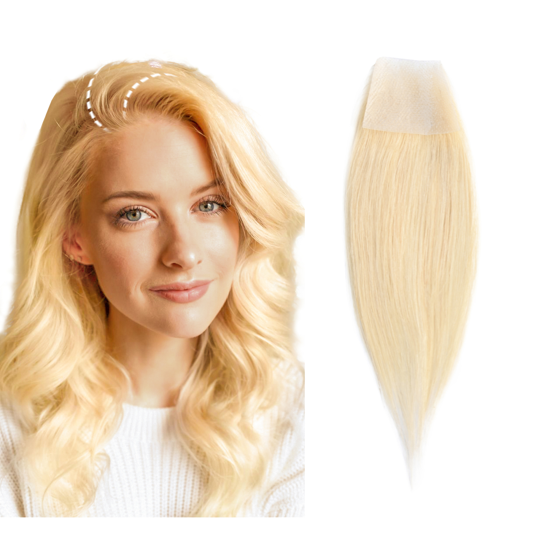 Meiverah Hair scar human hair replacement Accidental burns without hair for men women Hairline Loss Straight Tape in Replacement Toupee (Blonde #613)