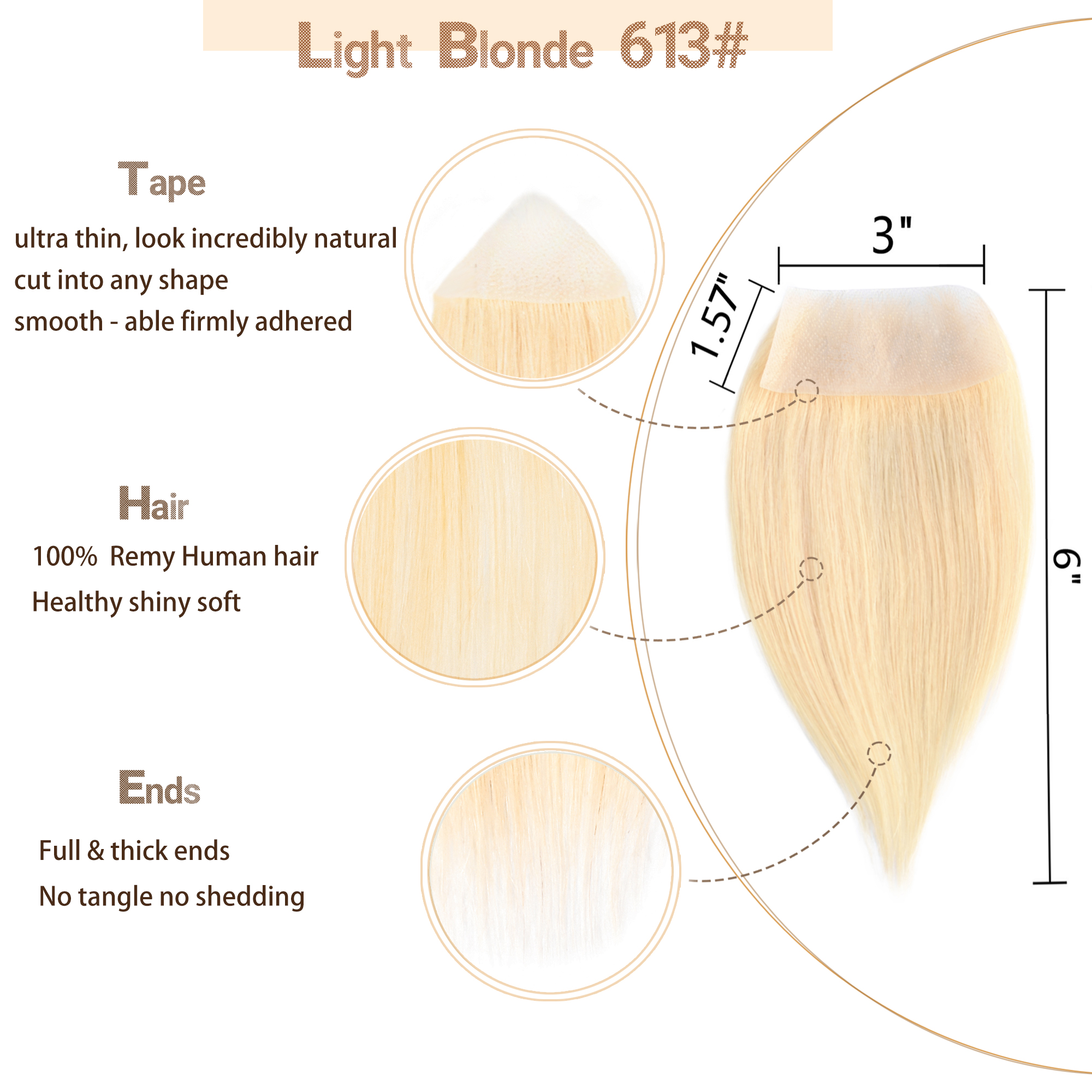 Meiverah Hair scar human hair replacement Accidental burns without hair for men women Hairline Loss Straight Tape in Replacement Toupee (Blonde #613)