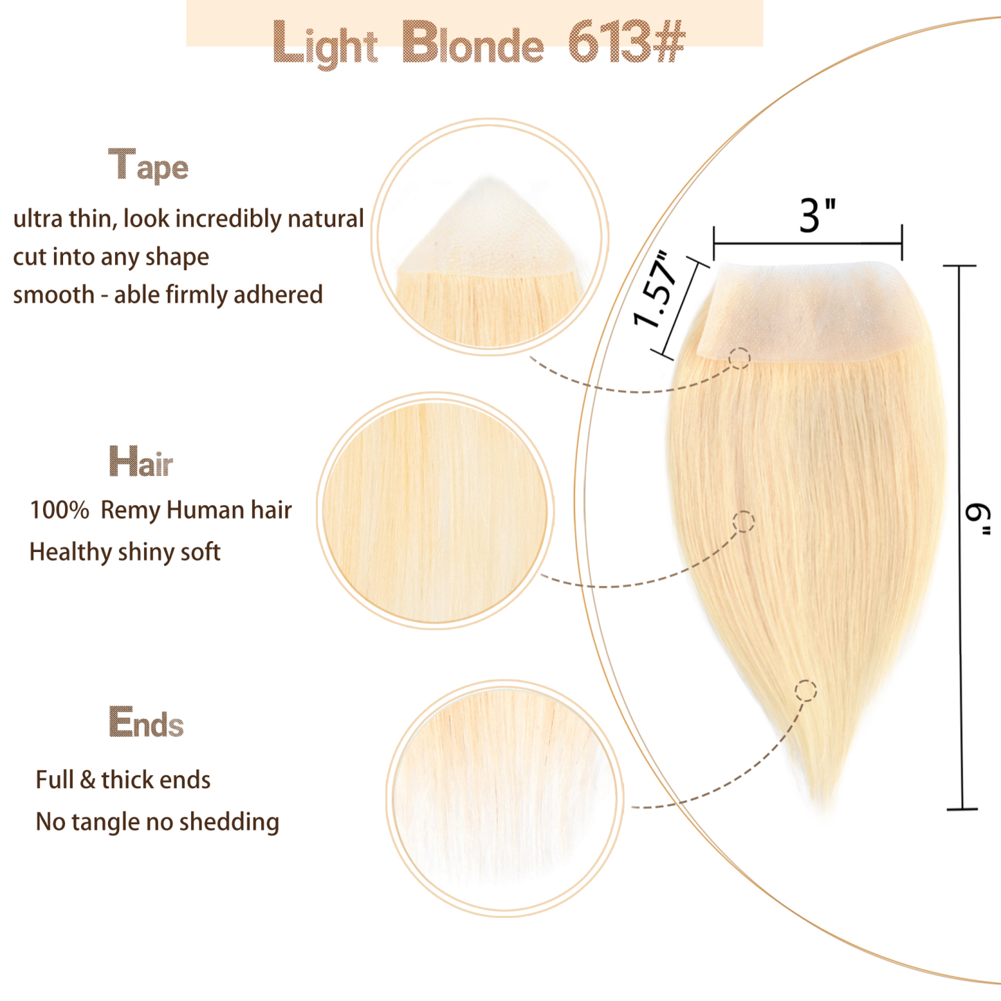 Meiverah Hair scar human hair replacement Accidental burns without hair for men women Hairline Loss Straight Tape in Replacement Toupee (Blonde #613)