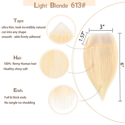 Meiverah Hair scar human hair replacement Accidental burns without hair for men women Hairline Loss Straight Tape in Replacement Toupee (Blonde #613)