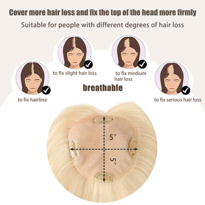 Meiverah Real Human Hair Full Hand-tied Swiss Mono Base Topper NO Bangs  Clip-In Thick Hairpiece for Women (#613）