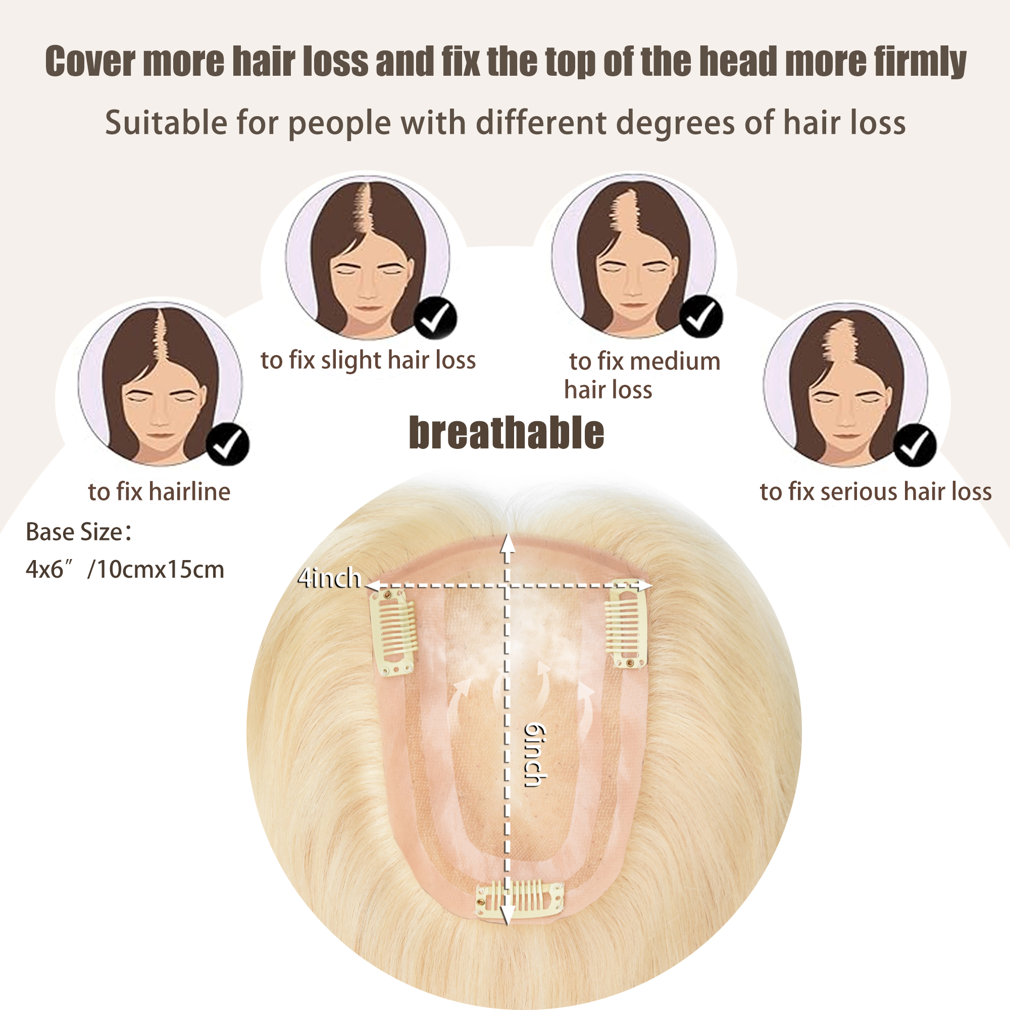 Meiverah Natural-Looking Handmade Full Hand-tied PU Mono Lace NO Bangs Clip-In Women Toupee -（613#）