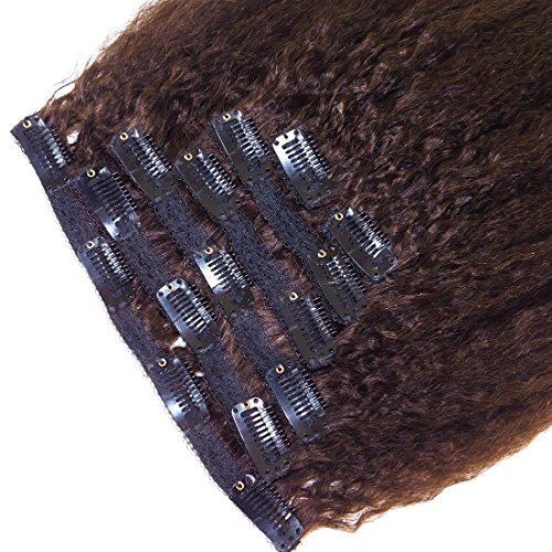 Yaki Hair Clip in Natural Hair Extensions for Black Women Virgin Remy Hair Kinky Straight （Dark Brown）