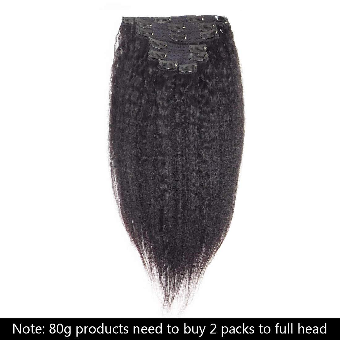 Yaki Hair Clip in Natural Hair Extensions for Black Women Virgin Remy Hair Kinky Straight （Natural Black）