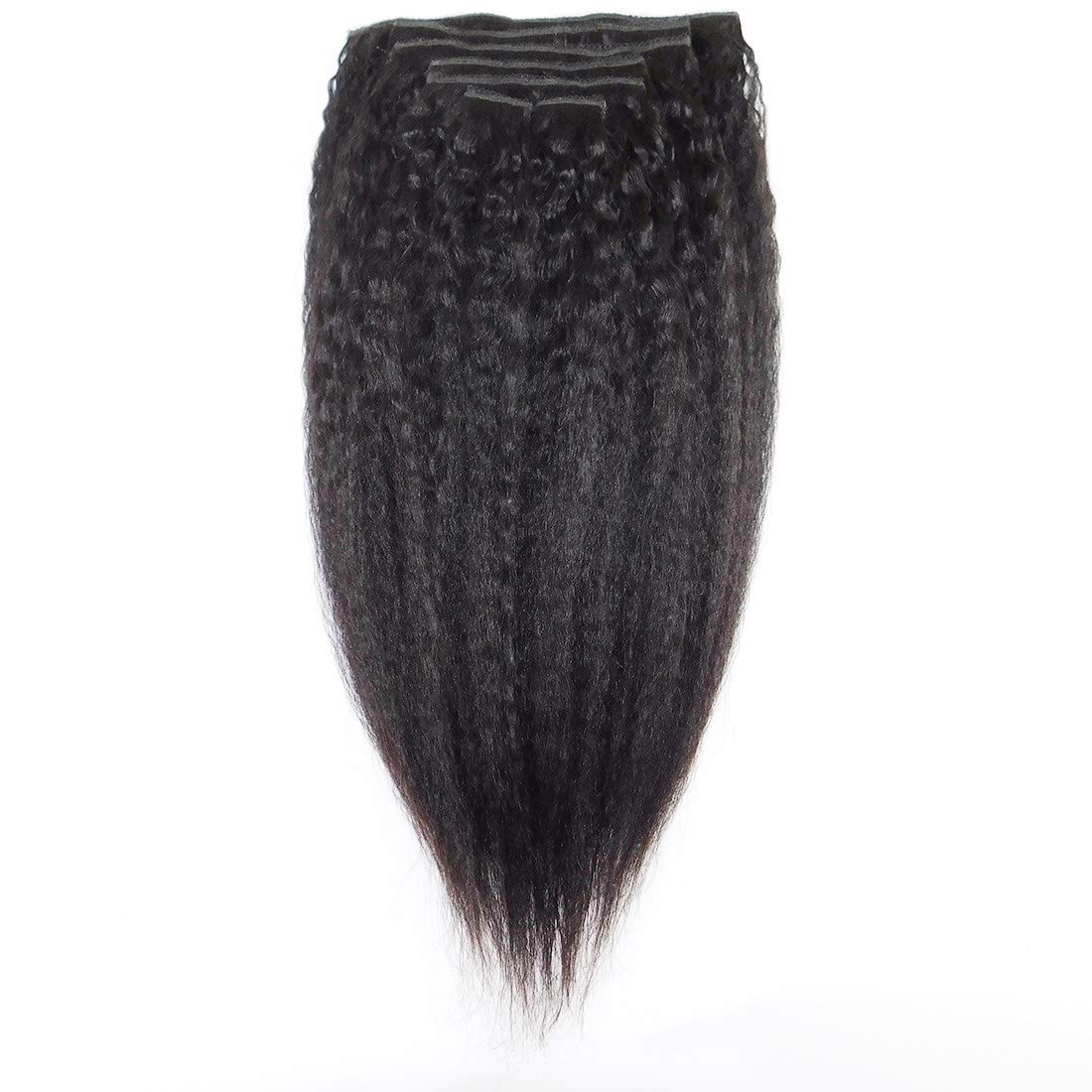 Yaki Hair Clip in Natural Hair Extensions for Black Women Virgin Remy Hair Kinky Straight （Natural Black）