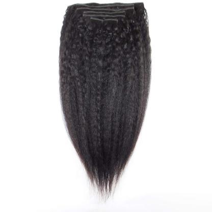 Yaki Hair Clip in Natural Hair Extensions for Black Women Virgin Remy Hair Kinky Straight （Natural Black）