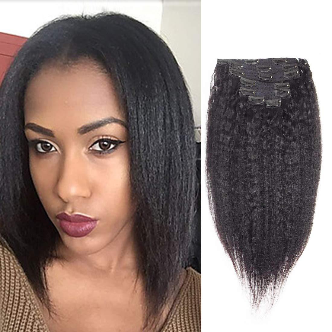 Yaki Hair Clip in Natural Hair Extensions for Black Women Virgin Remy Hair Kinky Straight （Natural Black）