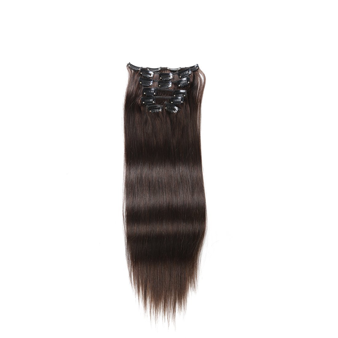 Clip in Hair Extensions Human Hair Brazilian Virgin Hair Double Weft Full Head Straight 7 Pieces/set (Medium Brown)