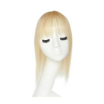 Meiverah Hair Real Human Hair Hair Topper with Bangs Clip in Human Hair Toppers Seamless Hairpiece Toupee for Women Thick Silk Base Topper for Thicking Hair (Blonde)
