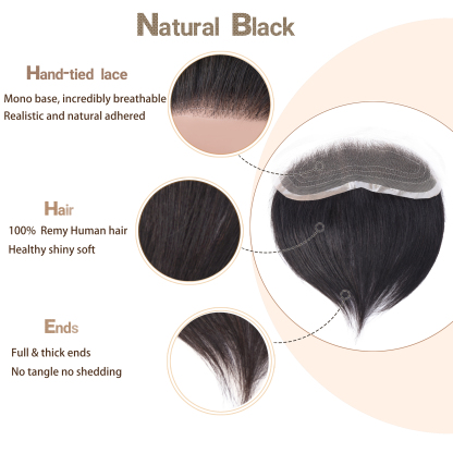 Meiverah Hair Frontal Hairpiece for Men Hand-tied Mono Base Hairline Human Hair Toppers Replacement Toupee（1B#)
